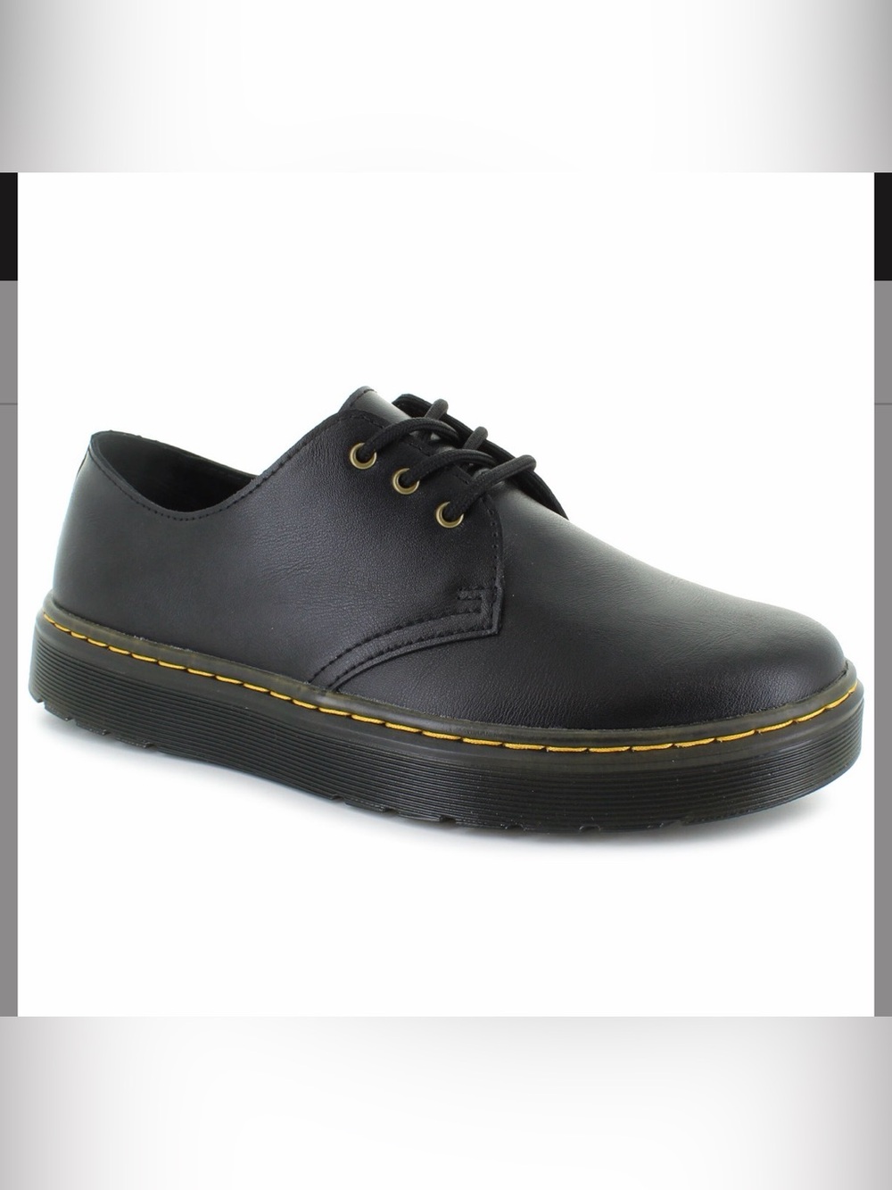 Dr. Martens Black Leather Zavala Low with Yellow Welt Stitch